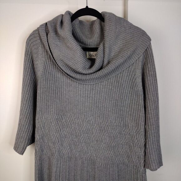 Eliza J Sweater Dress Fit & Flare Cowl Neck Plus Size 2X Grey Textured Ribbed - Picture 2 of 8
